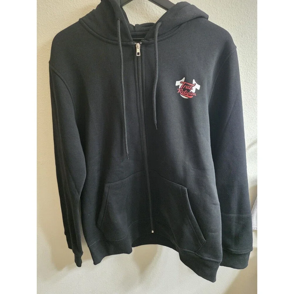 TRUE RELIGION SCRIPT OVAL LOGO HOODIE FULL ZIP SIZE SIZE LARGE BLACK SOFT NWT!